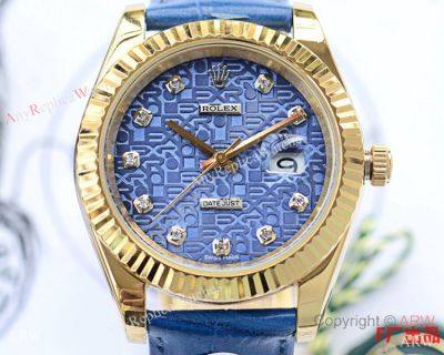 Rolex Datejust Copy Watches Rolex Computer Face Blue Leather Strap 40mm